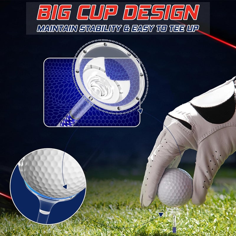 prowithlin Golf Tees 3 1/4'' Unbreakable Transparent Acrylic, Plastic Reduce Side Spin & Friction, Long Tee Bulk with Big Cup & 8 Prongs Golf Accessories for Men 50 Pack - Image 3